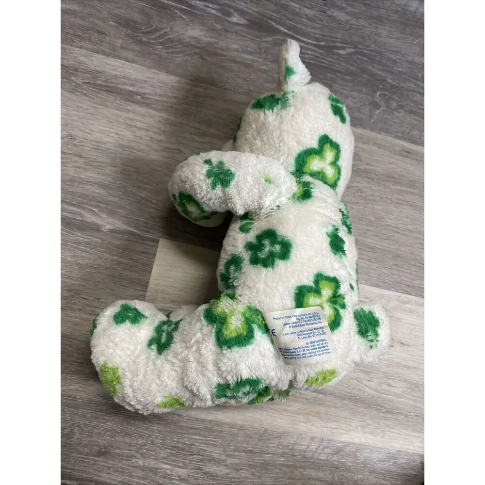 Build a Bear Shamrock Bear St Patricks Day White Green Irish Stuffed Plush BABW